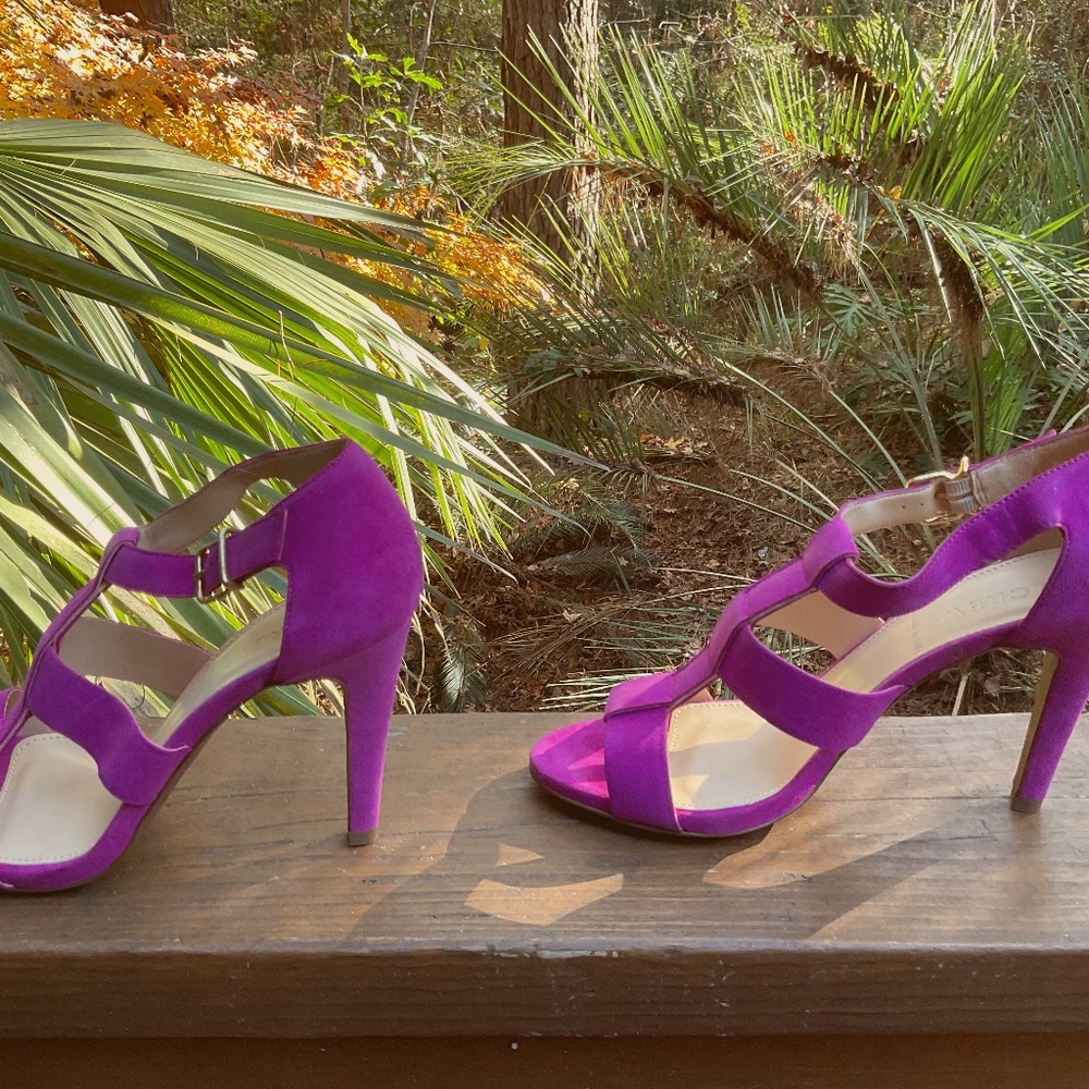 NEW J. Crew suede Olympia pumps strappy heels size 7 Fuchsia